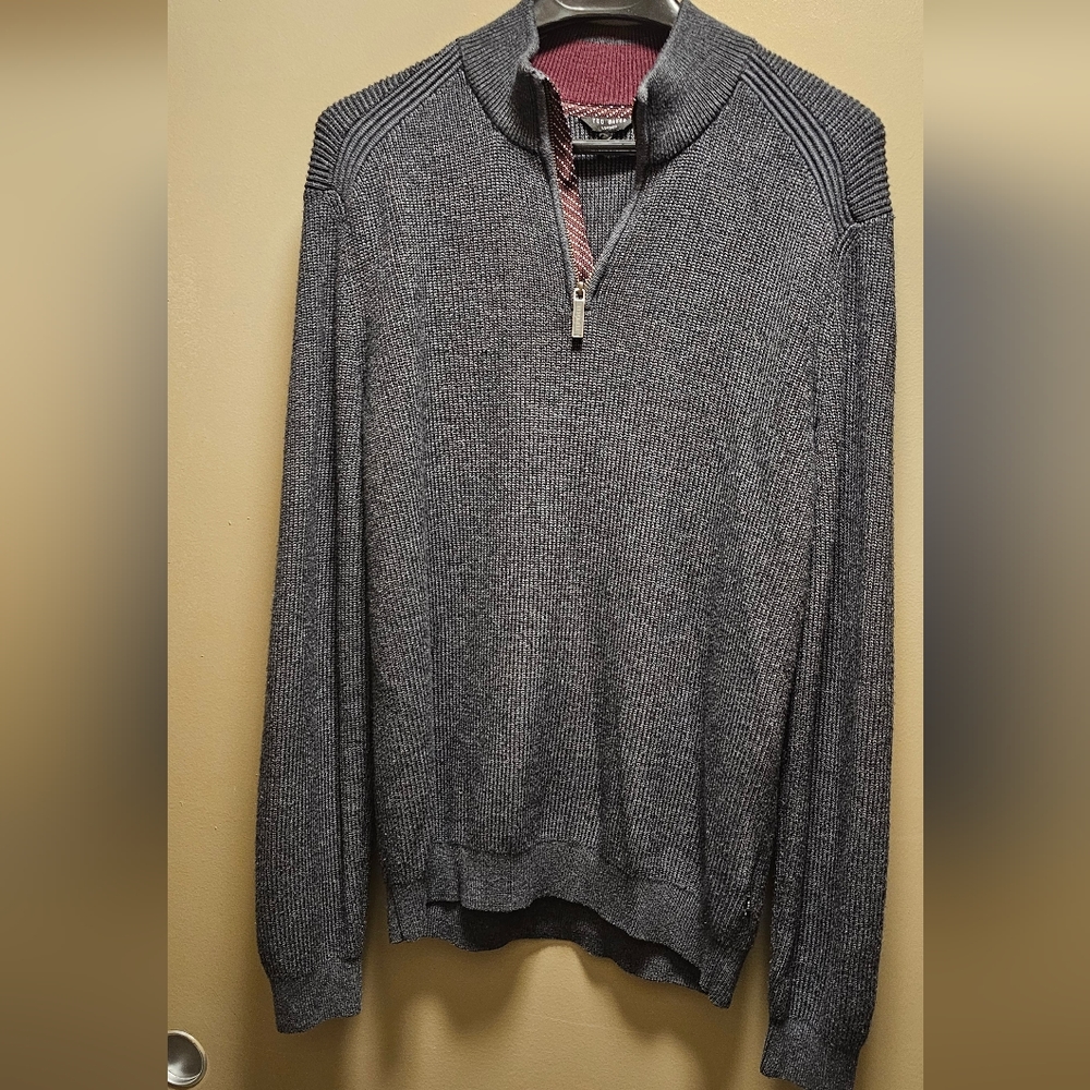 Ted Baker London Gray Stach Quarter Zip Sweater - Size 5 (XL)